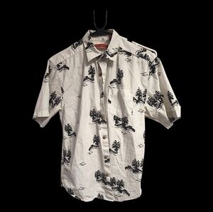 Havanera-White and Black Palm Tree Button Down